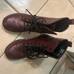 Men's Dark Red Leather Lace-Up Boots